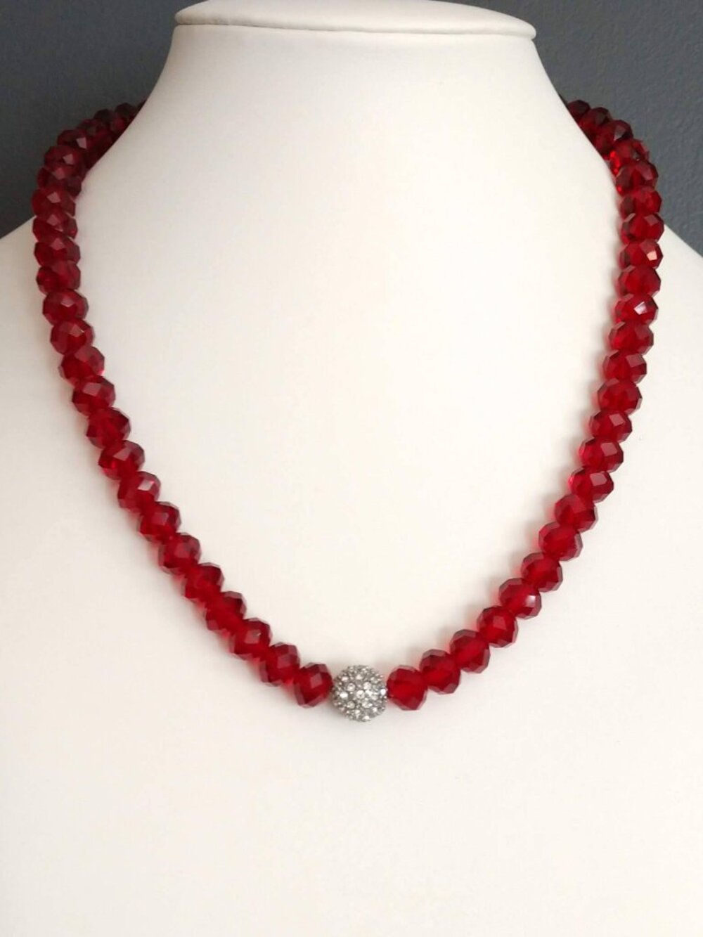 Red crystal with faux diamond pave accent necklace